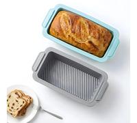 Romon Moule a Cake, 2 Moules en Silicone rectangulaire lot, Résistant à la Chaleur, Facile à Démouler et à Ranger, Poignées Antidérapantes pour Pain de Mie et Pâtisserie, 28×12×6.5cm (Bleu+Gris)