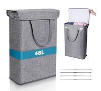 Romon Paniers à Linge avec Couvercle, Laundry Basket Panier Linge Pliable 48L, Bac a Linge Sale Poubelle à Vêtements Sales Panier Rangement Corbeille a Linge pour Vêtements, Serviettes, Jouets, Gris