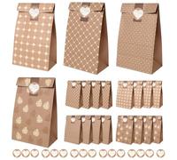 Romon, Pochette Cadeau de 16 pièces avec 16 Autocollants pour Sac Cadeau Noel, Sachet Papier Kraft, sacs à sandwich, Sac Cadeau Anniversaire, Sacs Cadeaux de mariage, etc.