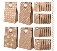 Romon, Pochette Cadeau de 24 pièces avec 24 Autocollants pour Sac Cadeau Noel, Sachet Papier Kraft, sacs à sandwich, Sac Cadeau Anniversaire, Sacs Cadeaux de mariage, etc.
