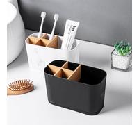 Romon Porte Brosse à Dents Noir avec cloisons Amovibles en Bambou et Trous d'aération-5 Compartiments Organisateur Salle de Bain & Range Brosse a dent pour brosses électriques, Dentifrice, Rasoir