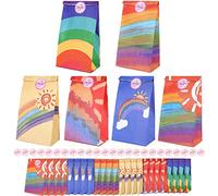Romon Sac Cadeau,24 PCS Pochette Cadeau Arc en Ciel Kraft Sac avec 24 Autocollants, Sachet Bonbons Anniversaire Sac Cadeau Petit Format pour Mariage, Anniversaire, Noël, Halloween,Party