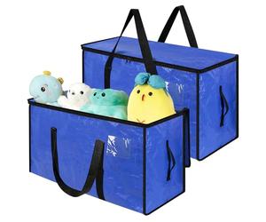 Romon Sac Rangement Vêtements Grands, Lot de 2 Sacs Déménagement 72 L Grand Format Transport Pliable Imperméable Organiseurs avec Poignées Solides pour Déménagement Camping Linge de Lit Chambre, Bleu