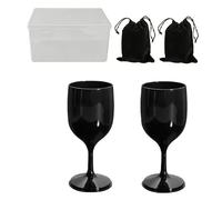 Romon Verre a Pied Plastique, Lot de 2 Noir 200ml Verres à Vin Portable Pliable, Réutilisable, Verre camping Anti-casse avec Boîte de Rangement, pour Extérieur Voyage Pique-Niques