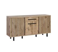 ROMY - Buffet 3 Portes 1 Tiroir Aspect Bois Finition Canyon Oak Effet Tasseaux