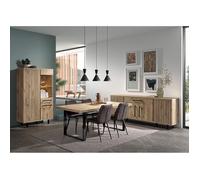 ROMY - Ensemble Séjour Table 200cm et Buffet 4 Portes Aspect Bois Effet Tasseaux