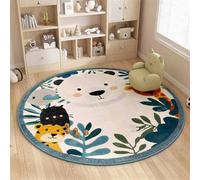 Rond Tapis Salon Lavable Chambre Pile Courte Douce Enfant Bebe Fille Garcon Lion Ours éléphant de Dessin Animé Rampant pour BébéGrand Doux Petite Intérieur Tapis de Jeu (Beige 4, 80x80cm)