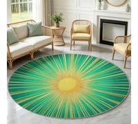 Rond Tapis Salon Moderne Soleil Poils Courts Doux Antidérapant 90 cm | Rayons Lumière Tapis de Sol Décoration pour Chambre, Cuisine Balcon Salle à Manger Descente de Lit Intérieur, Vert