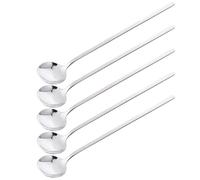 Ronde Cuillère à Glace 5 Pièces à Long Manche | Style Japonerie Simple, Finition Polie Miroir, Usage Maison et Dessert, Couleur Argenté