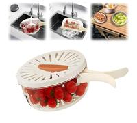Rondelle à fruits, passoires de cuisine et passoires alimentaires - Bol à pastèque avec filtre et couvercle, poignée pliable, panier de vidange transparent, convient pour laver les fruits et légumes