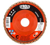 Rondelle éventail TYROLIT DxH 125x22,23 CERAMIC pour acier inoxydable, P60, forme : 28N - version droite (corps de support en plastique), art. 719847 x10 morceau