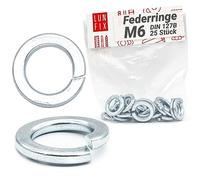 Rondelles metal M6 DIN127, 25 Pièces, acier zingué, rondelle ressort plates à fente pour vis M6 et boulons et écrous, rondelles de sécurité spirale robuste durable