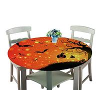 Rondes Imperméable Nappe avec Bord élastique, Treer 3D Halloween Anti-Taches Lavable Entretien Facile Nappes Imprimé Citrouille Nappe de Table pour Cuisine Picnic Jardin (Nuit Orange,150cm)