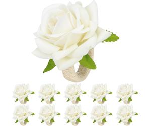 Ronds de serviette fleur ronds de serviette rose pour mariage fête vacances banquet dîner anniversaire décoration de table (paquet de 10) blanc