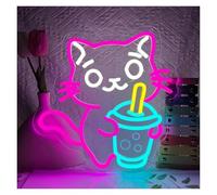 RONGCH Décor Mural Lumière Enseigne Lumineuse LED Chat Bubble Tea À Intensité Variable Pour Chambre, Cuisine, Café, Bar, Restaurant,décoration Murale 41.5X41.5cm