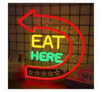 RONGCH Décor Mural Lumière Enseigne Lumineuse Néon Eat Here Avec Éclairage LED À Intensité Variable USB Pour Restaurant, Cuisine, Magasin, Bar, Café, Décoration De Fête, 32.5x31cm