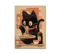 RONGCH Tableau Déco Nature Toile Imprimée De Chat Ramen Japonais Kawaii Peintures Décor De Maison Nouilles Nourriture Affiche d'art Mural Décoration De Salle De Cuisine(G,30x40cm)