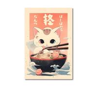 RONGCH Tableau Déco Nature Toile Imprimée De Chat Ramen Japonais Kawaii Peintures Décor De Maison Nouilles Nourriture Affiche d'art Mural Décoration De Salle De Cuisine(L,50x70cm)