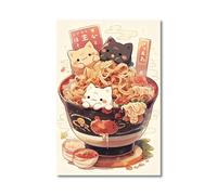 RONGCH Tableau Déco Nature Toile Imprimée De Chat Ramen Japonais Kawaii Peintures Décor De Maison Nouilles Nourriture Affiche d'art Mural Décoration De Salle De Cuisine(J,20x30cm)