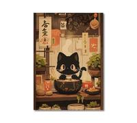 RONGCH Tableau Déco Nature Toile Imprimée De Chat Ramen Japonais Kawaii Peintures Décor De Maison Nouilles Nourriture Affiche d'art Mural Décoration De Salle De Cuisine(H,30x45cm)