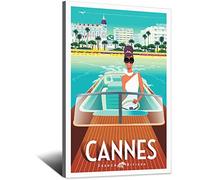 RONGCHENG Affiche de voyage vintage Cannes France Speedboat Girl - Art sur toile - Décoration murale - Affiche imprimée - Peinture cadeau