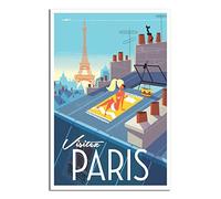 RONGCHENG Affiche de voyage vintage Paris Toit Fille Art sur toile Décoration murale Poster Impression Peinture Cadeau