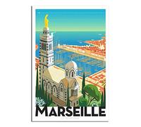 RONGCHENG Marseille Port Vintage Affiche de Voyage Toile Art Maison Chambre Décoration Murale Image Poster Impression Peinture Cadeau Poster