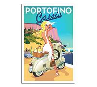 RONGCHENG Portofino Coast Girl Affiche de voyage vintage sur toile Art Décoration murale Poster Impression Peinture Cadeau