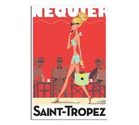 RONGCHENG Saint-Tropez Girl Affiche de voyage vintage sur toile Art de la maison Décoration murale Poster Impression Peinture Cadeau Poster