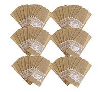 RONGKUN Lot de 100 pochettes à couverts, en toile de jute, avec dentelle, pour mariage, anniversaire