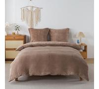 RongRongIN Parure de lit douillette 200x220 cm Brun café - Housse de couette pour automne hiver en flanelle avec 2 taies d'oreiller 80x80 cm, Biber chaud doux et câlin - Ensemble de literie au toucher