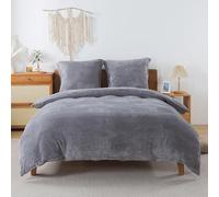 RongRongIN Parure de lit en polaire 200x220 cm Gris - Housse de couette en polaire pour automne hiver avec 2 taies d'oreiller 80x80 cm, ensemble de literie chaud, doux et douillet avec fermeture