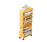 rongweiwang Chariot à roulettes à 5 niveaux, facile déplacer, idéal,jaune | magazines et petits objets. Bibliothèque mobile, facile déplacer.