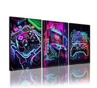 Rongxze Lot de 3 Tableaux Muraux Encadrés sur Toile - 40 x 30 cm - Cyberpunk Gamepad Gamer - Décoration Murale HD pour Chambre de Garçon, Chambre à Coucher, Salle de Jeux, Man Cave