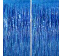 RONGZUBAT Lot de 2 Rideaux Lametta Bleu Roi Holographique, 1 x 2,5 m Rideau Métallique à Franges, Rideau Brillant Décoration Fête, Fond Photo Anniversaire Mariage Party
