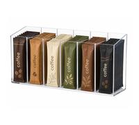 Roninkier Organisateur Café en PET Transparent avec 6 Compartiments | Coffee Station Organizer pour Sachets de Café, Thé, Sucre et Boissons Instantanées, Rangement Comptoir Cuisine et Bureau