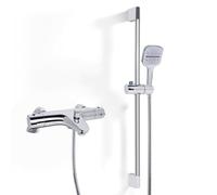 Ronvie Ensemble mitigeur thermostatique bain-douche avec douchette à main à 3 jets, robinets de baignoire chromés avec fixation de douche, système de sécurité anti-brûlure, rail réglable de 70 cm