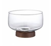 Ronyme Bol Industriel Plat à Friandises Support sur Base Verre Pur Bois Acacia Multifonction Présentoir Élégant Convient Rangement Salon Bureau Réception Maison, Transparent, Grand