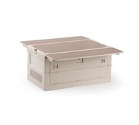 Ronyme Conteneur de Rangement Extérieur Boîte Coffre Bac Caisse Pliable avec Couvercle Imitation Bois et Latérales Verrouillables Plateau Rigide Utilisable, Gris-blanc, Sans Support - Panneau Plat