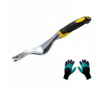 Ronyme Désherbeur Manuel Râteau de Jardin Outil de Jardinage Extracteur de Racines pour Mauvaises Herbes Sol Ameubli pour Repiquage Poignée Antidérapante, Griffe Désherbante Double