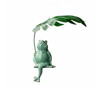 Ronyme Figurine Grenouille Statuette Grenouille Ornement Intérieur Figurine Décorative en Céramique Glaçurée avec Parapluie, Grenouille Assise Avec Feuille Verte