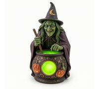 Ronyme Lampe de Lecture Enfant Figurine Sorcière Pot Citrouille Lanterne Table Résine Éclairage Ambiance Cordon Externe Base Stable Adaptée pour Décoration Intérieure Halloween Nuit Chambre