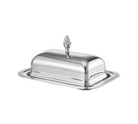 Ronyme Plateau avec Couvercle Inox Plateau à Beurre Finition Argentée Élégante Cloche Bombée Maintenant le Beurre Doux et Protégé Adapté au Dîner Comptoir 18.5cm13cm11.5cm