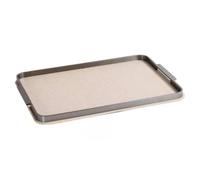 Ronyme Plateau Composite Plateau Rectangulaire Plateau à Poignées Plateau Décoratif Cadre Métallique et Surface en Cuir Texturé, Grand, GT-D154 Noir Brossé Galvanisé - Beige Grand
