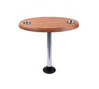 Ronyme Table Bateau Ronde Table Basse Café Nautique Table Yacht Aluminium Plateau 75cm à Finition Bois Porte-gobelets Métalliques Base Sécurisée Adaptée à Yacht Cabine Pont Navigation, Marron Clair