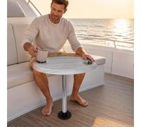 Ronyme Table Bateau Ronde Table Basse Café Nautique Table Yacht Aluminium Plateau 75cm à Finition Bois Porte-gobelets Métalliques Base Sécurisée Adaptée à Yacht Cabine Pont Navigation, Blanc Pur