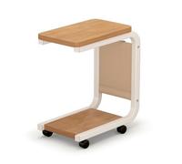 Ronyme Table d'Appoint Mobile Table de Canapé Table d'angle Table de Chevet Bout de Canapé avec Poche Latérale et Tablette Basse Châssis Métal Style, Noyer + Cadre Noir