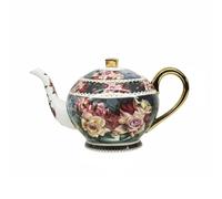 Ronyme Théière Européenne Théière Cafetière Pichet Carafe Service à Thé en Céramique Élégante pour Infusions et Café avec Bec de Service Fluide Adaptée aux, Bleu Foncé Avec Motif Roses