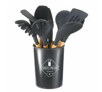 Ronyme Ustensiles de Cuisine en Silicone Ustensiles Spatules Fouet Louche avec Support de Comptoir Manche Bois Antiglisse Résistant à 230 Cm Entretien Facile, Dark Gray
