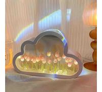 Room Decor for Teen Girls, DIY Night Light for Bedroom, Creative Living Room Bedside Desktop Ornaments Versatile Home Ornament and Makeup Mirror (Pink)